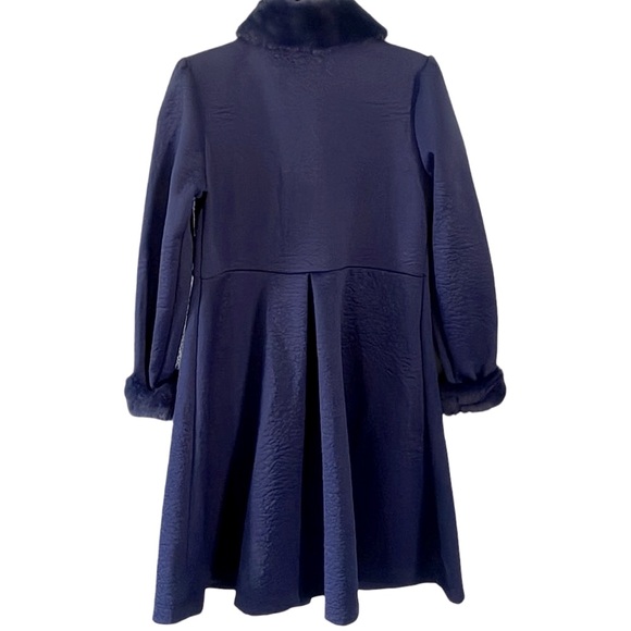 Tahari Girls Blue Faux Fir Trim Quilted Coat with Crystal Buttons Size Small - Picture 6 of 8